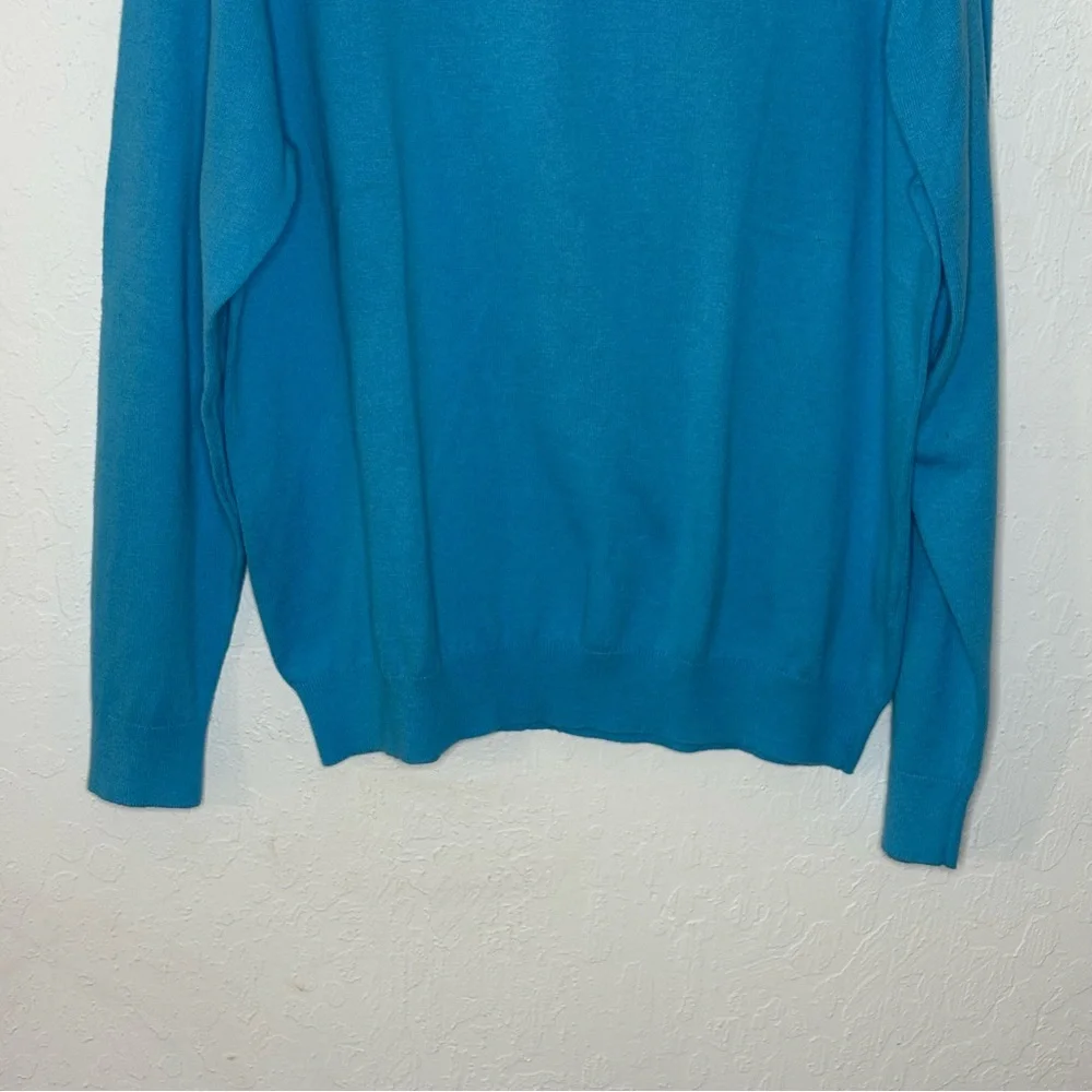 Alan Flusser Cotton Silk Cashmere‎ V Neck Blue Sweater Men’s L Soft Pullover